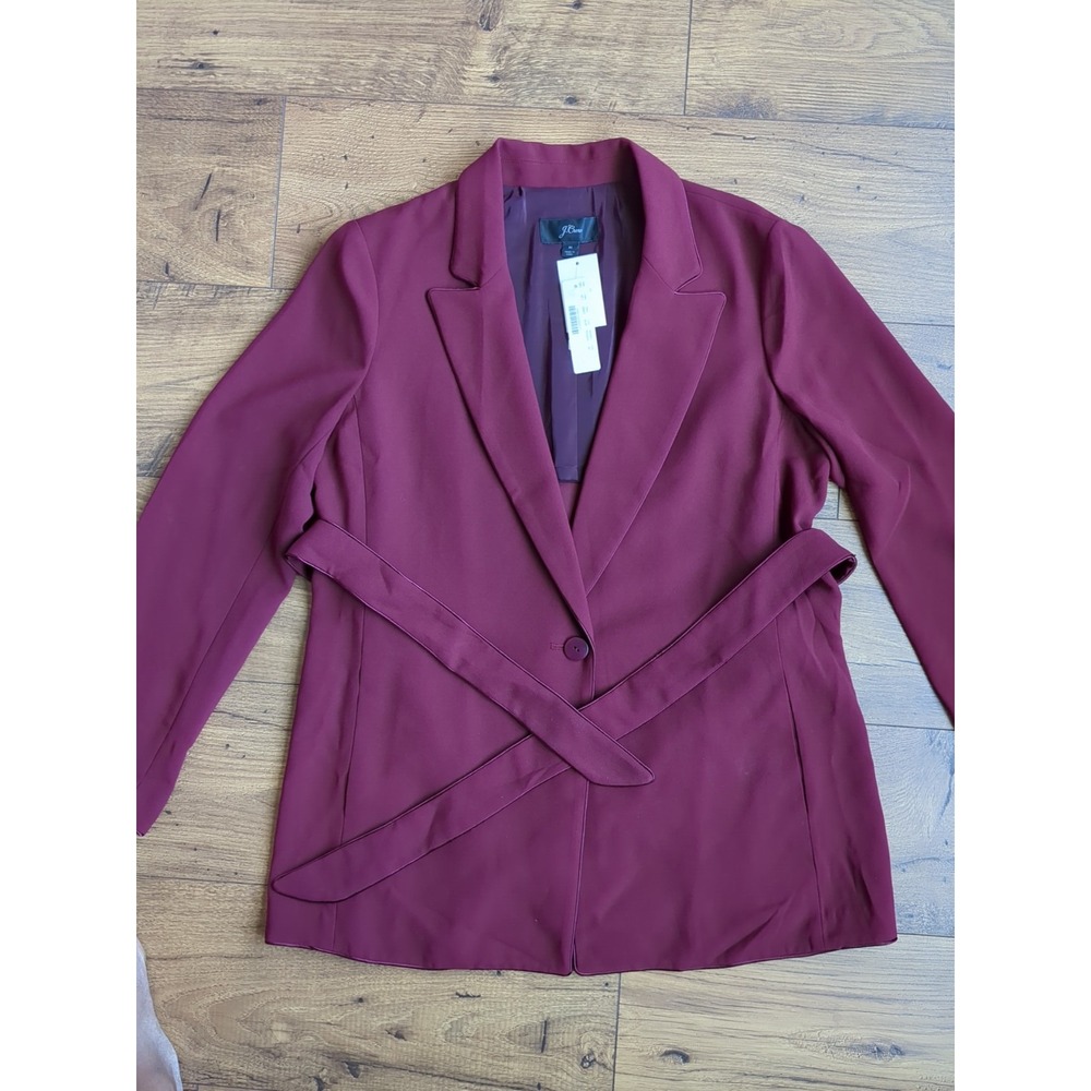 NWT J Crew Womens Sz M Burgundy Tie-Around Single Button Blazer‎ Sportscoat READ